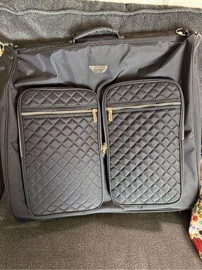 Ellen Tracy Black Quilted Travel Garment Bag with Gold Hardware NWT